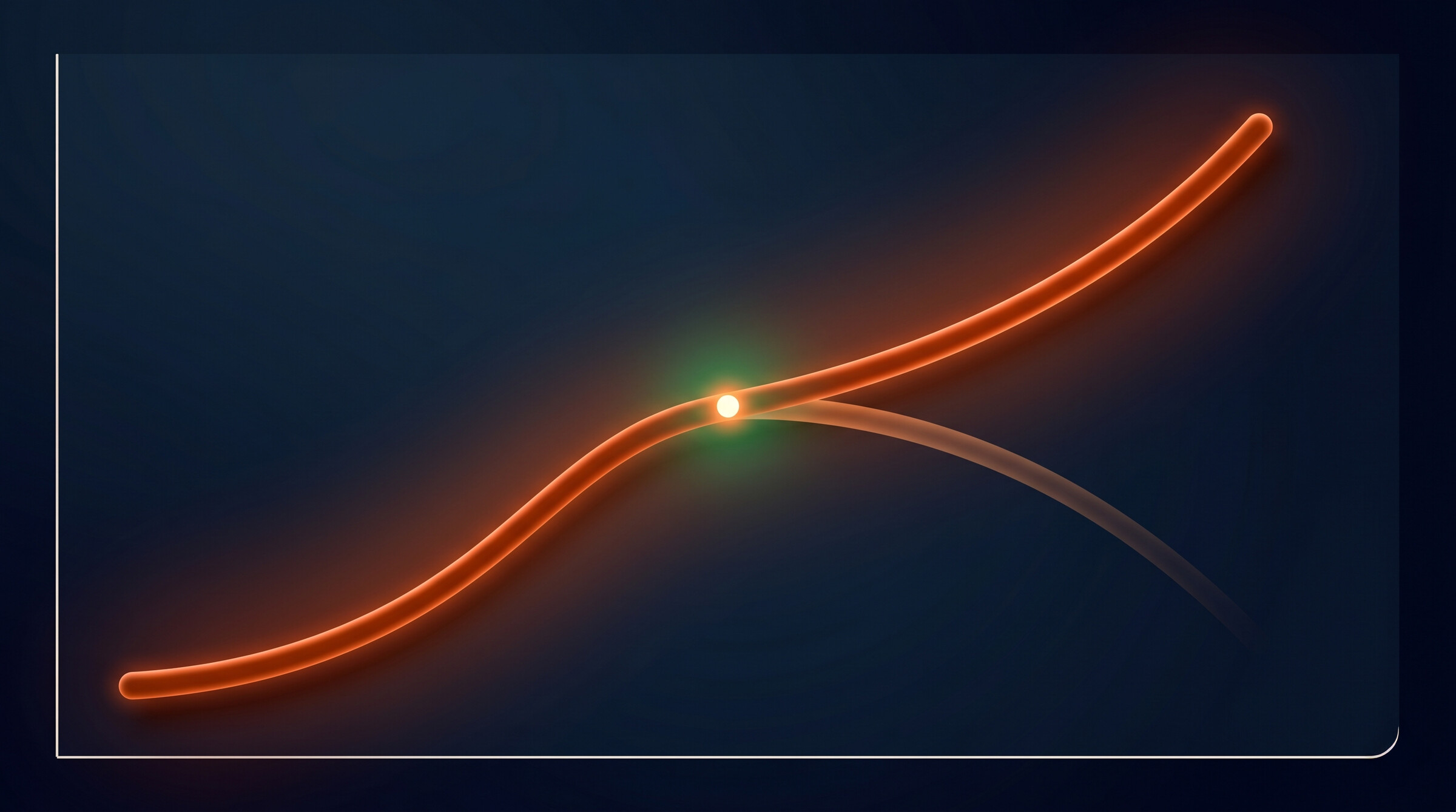 Glowing growth curve at a decision moment, with one path continuing upward and another fading downward